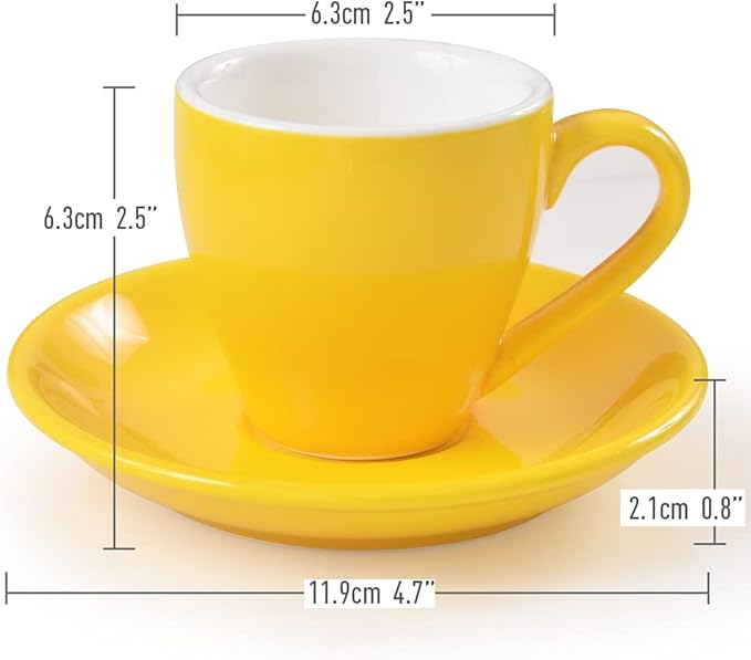 Porcelain Espresso Cup with Saucer, Espresso shot Cup, 80ml/2.7Oz, Yellow