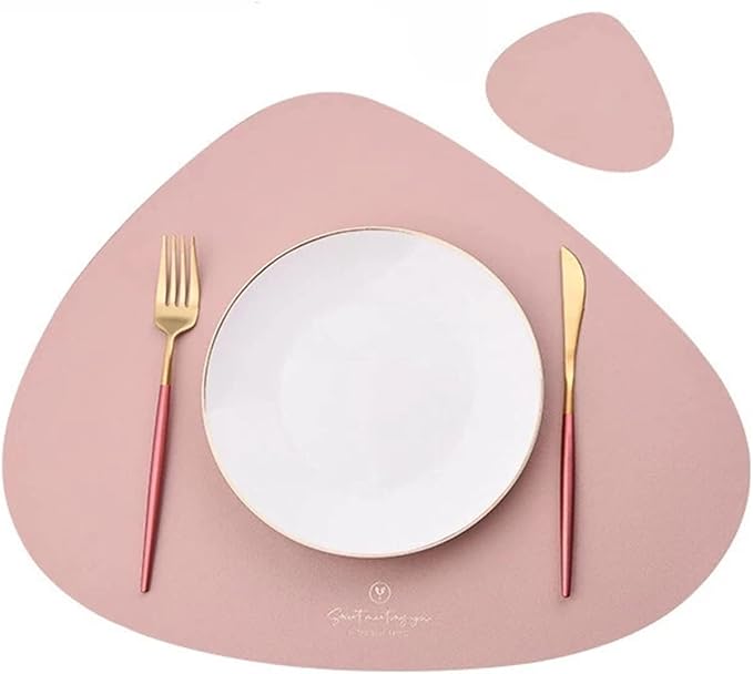 Set of 1/4/6/10 PU Placemats for Table Non-Slip Coaster Leather Place Kitchen Accessories Pad Cup Wine Mat Set De Table(Pink,10sets)