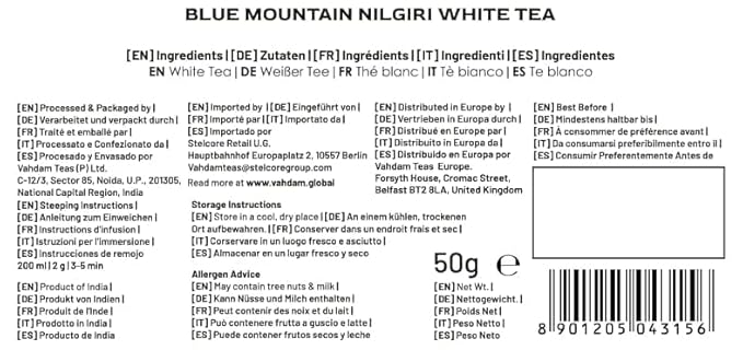 VAHDAM, Exotic White Tea Leaves From The Blue Mountains (25 Cups/1.76oz) 100% Pure White Tea Loose Leaf - Mellow & Delicious | Pure Unblended Loose Leaf Tea | Vacuum Sealed