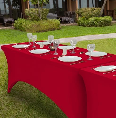 Utopia Kitchen Spandex Tablecloth 1 Pack [6FT, Red] Tight, Fitted, Washable and Wrinkle Resistant Stretch Rectangular Patio Table Cover for Event, Wedding, Banquet & Parties [72Lx30Wx30H Inch]