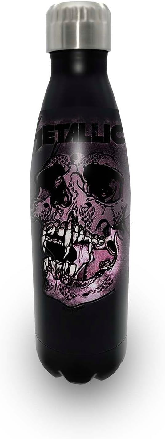 Rocksax Metallica Pushead Skull Vacuum Insulated Stainless Steel Water Bottle – 16.9 fl oz Hot & Cold Rock Band Collectible Drink Bottle – 500 mL Capacity