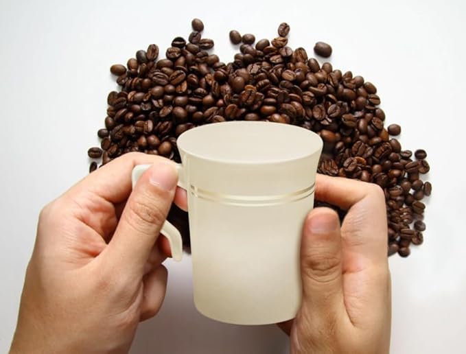 OCCASIONS 40 Pack Disposable Coffee Mugs with Handles, 8oz Heavyweight Plastic Tea Cups for Hot & Cold Beverages, Wedding Party Events - Ivory & Gold Rim