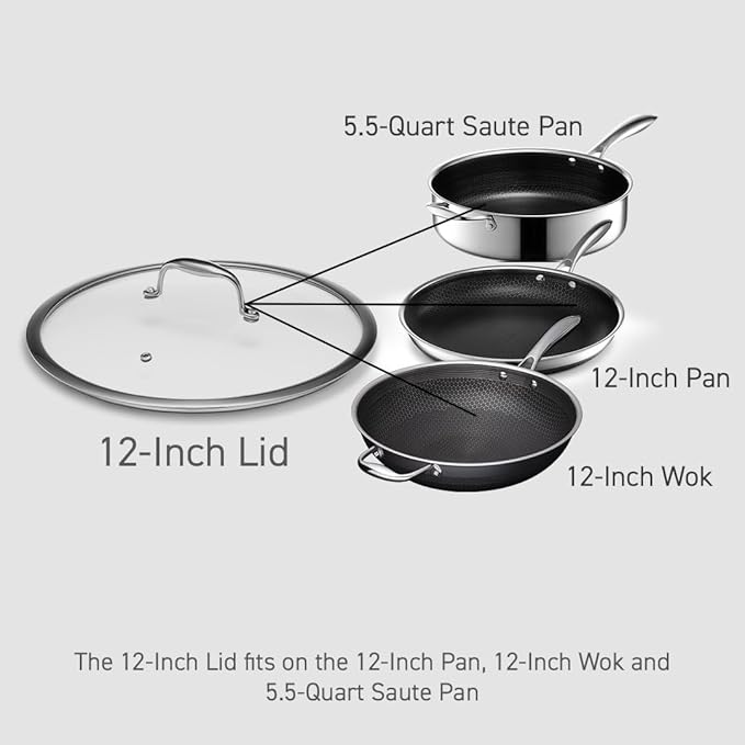 HexClad Tempered Glass Lid, 12-Inch Designed for HexClad Hybrid Cookware, Steam Vented, Dishwasher Safe