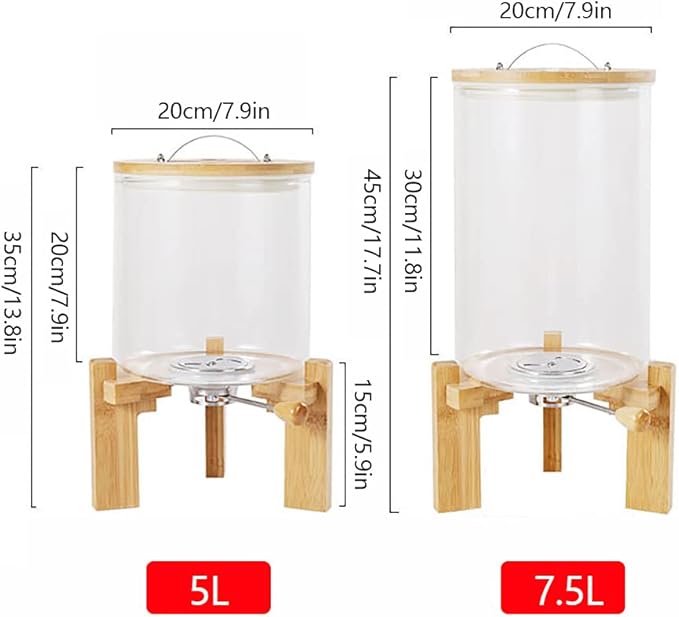 Rice Storage Containers Creative Glass Clear Container Rice Bucket with Measuring Cup and Wooden Stand Kitchen Storage Separate Grain Rice Bucket Cereal Dispenser for Kitchen and Pantry Store (5L)