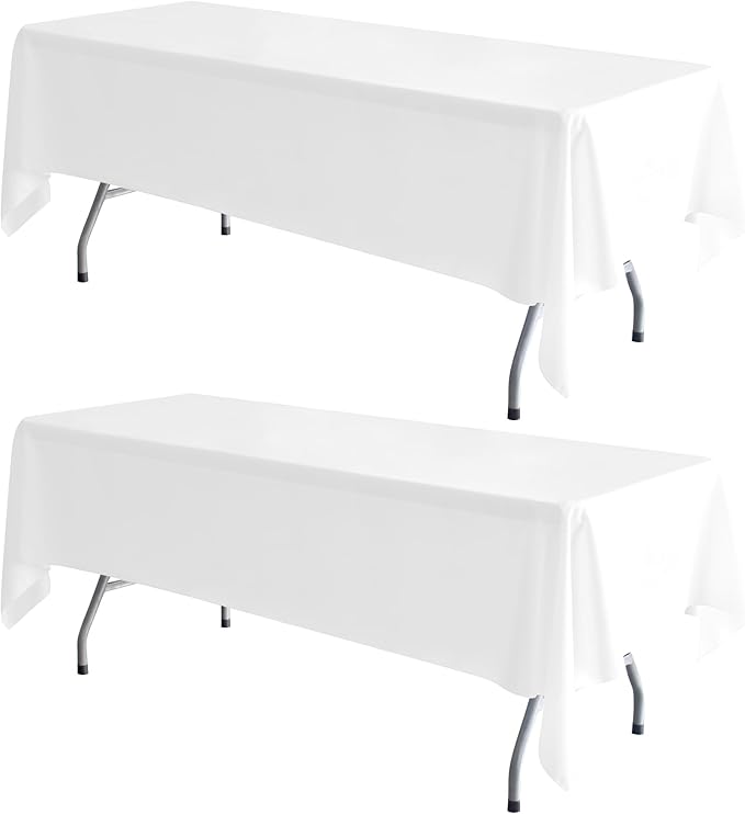 BIGTONE 2 Pack Polyester Tablecloth White 60 x 102 Inch, Wrinkle Resistant Table Cloth for 6 Feet Rectangle Tables, Stain and Washable Table Cover for Dinning Wedding Banquet Restaurant Party