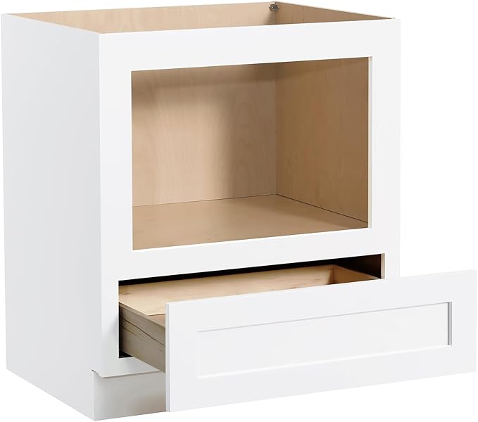 Solid Wood RTA 30" Microwave Base Cabinet,Kitchen Oven Cabinet - with 1 Full Overlay Drawer (Frame Dimension: 24''W*16''H) (White, 30" Width x 24" Depth x 34 1/2" Height)