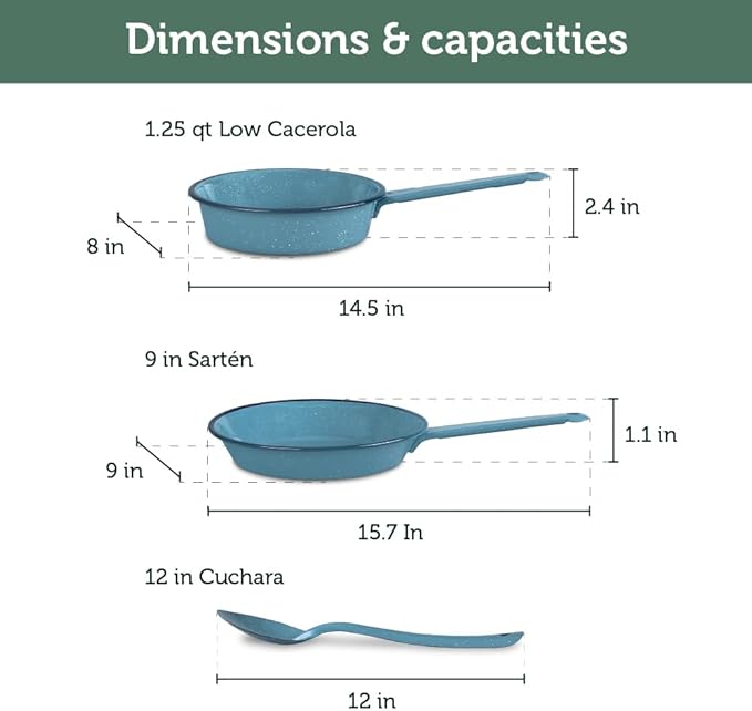Cinsa 14-Piece Enamel on Steel Cookware Set, Ideal for Gas, Electric Stoves, Ovens & Campfires – Turquoise Blue