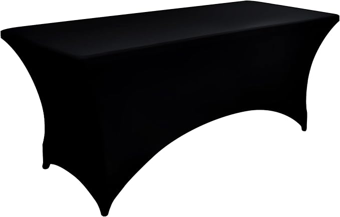 2-Pack 6ft Black Spandex Table Covers for Rectangle Standard Folding Tables - Wrinkle Resistant Stretch Tablecloths - Ultimate Fitted Table Protector for Parties, Trade Shows, Banquet