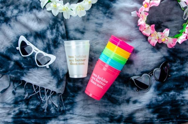 Stag & Hen Two Brides Are Better Than One Bachelorette Party Cups - 12 Pack, 16 oz Cups | Custom Personalized Drinkware for Bridal Shower, Engagement Party | Bridesmaids Gifts, Favors, Decor