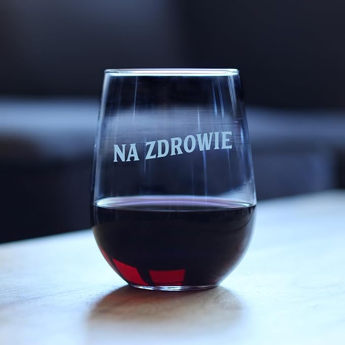 Custom Na Zdrowie Polish Cheers - Personalized Stemless Wine Glass - Cute Poland Themed Gifts or Party Decor - Large 17 Ounce - Customized Wine Glass Gift
