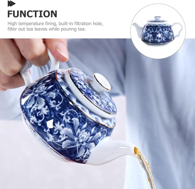 Luxshiny Vintage Porcelain Teapot 6.7Oz Ceramic Tea Kettle with Built-in Filter Blue and White Chinese Style Tea Pot for Home and Office Brewing Red Pu Er