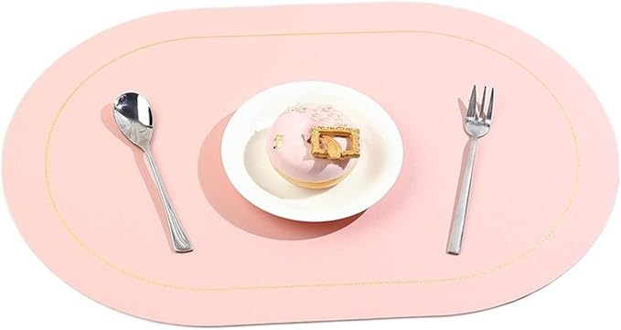 Ellipse Two-Sided Placemat Tableware Pad Table Mat Heat Insulation PU Leather Placemats Bowl Coaster Kitchen Non-Slip(Pink)