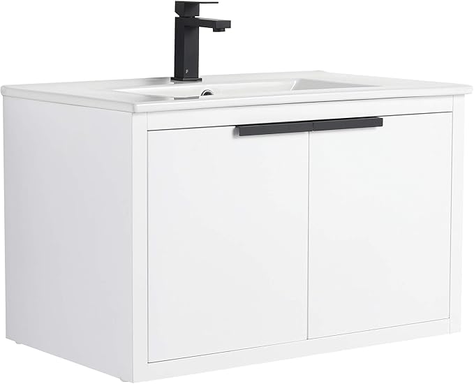 Fine Fixtures Kingsford Modern 30 Inch Bathroom Vanity with Sink, White Finish, Elegant Bathroom Vanities for Modern Homes, Stylish Storage Solutions for Bathrooms