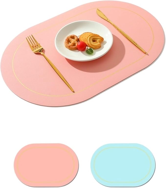 Nordic Style Leather Western Table Mat PVC Oil-Proof Table Mat Hotel Home Dining Plate Mat Non-Slip Heat Insulation Pad(Pink A)
