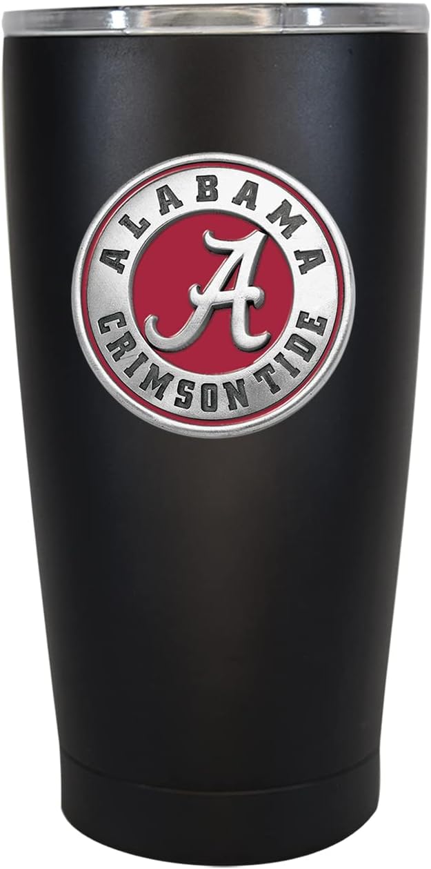 Heritage Pewter Alabama 15 oz. Tumbler - Black | Durable Insulated Tumbler Cup for Cold & Hot Drinks | Thermal Travel Mug for Coffee | Intricately Crafted Metal Pewter Inlay