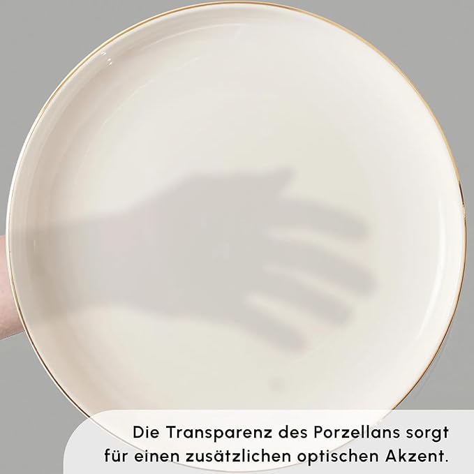 Karaca Streamline New Saturn 59-Piece Dinnerware Set for 12 People,New Generation Bone, Dinner Plates, Pasta Bowls,Salad/Cereal Bowls,Side Plates, Serving Platters,Porcelain Crockery Set, White Gold