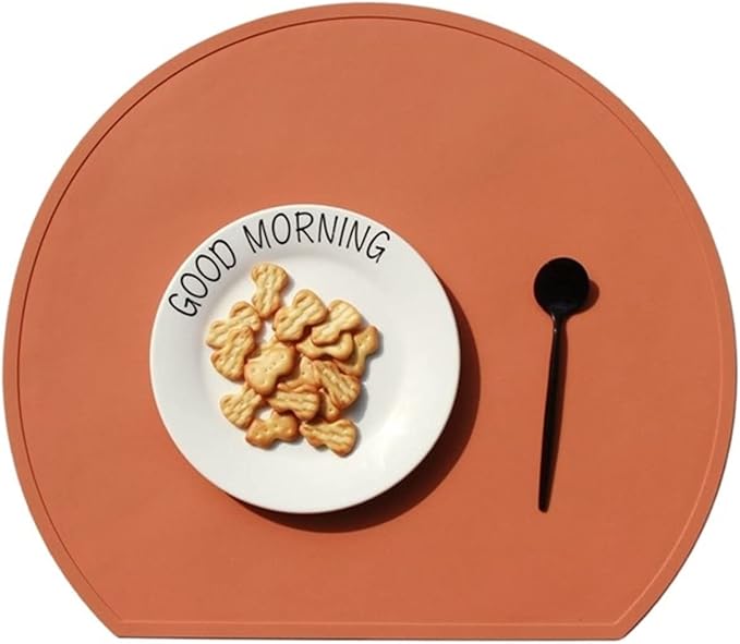 Set of 1/4 Silicone Placemats for Dinner Table Half Round Kids Placemats Non-Slip Heat Table Mats Coffee Mats(RS Caramel,33X38CM_4PCS 33X38CM)