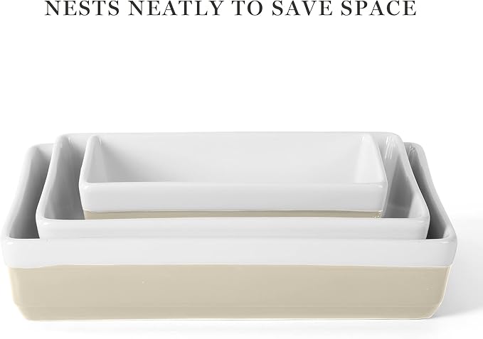 MARTHA STEWART 3-Piece Oven to Table Stoneware Bakeware Set – Baking Dish & Casserole Set – Grey – Durable Oven-Safe Bakeware for Baking and Serving