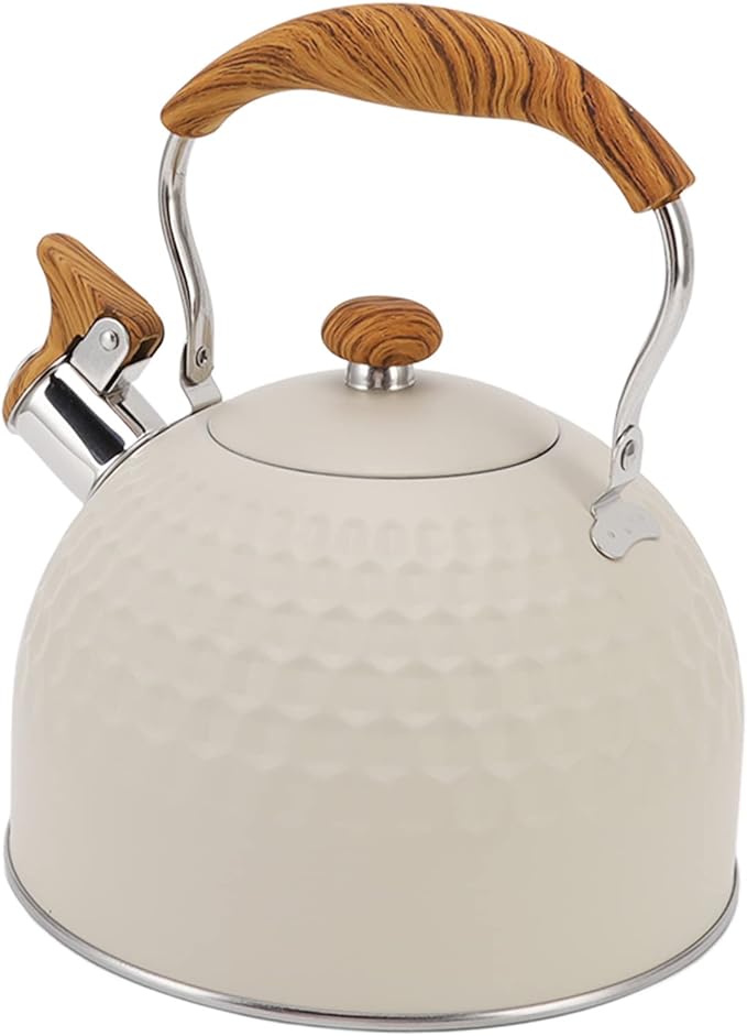 Stainless Steel Tea Kettle stove top kettle whistling Tea Pots for Stove Top Food Grade Whistling Tea Kettle with Wood Pattern Folding Handle for Tea Coffee Milk