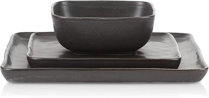 Stone lain Grace Square Stoneware Dinnerware Set, 24 Piece Service For 8, Brown