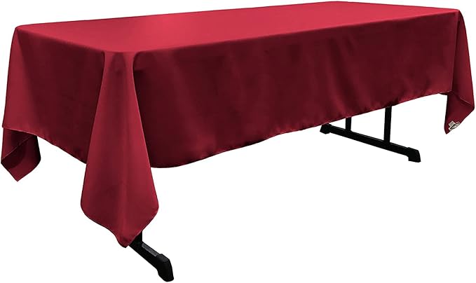 LA Linen Polyester Poplin Washable Rectangular Tablecloth, Stain and Wrinkle Resistant Table Cover 60x126, Fabric Table Cloth for Dinning, Kitchen, Party, Holiday 60 by 126-Inch, Cranberry