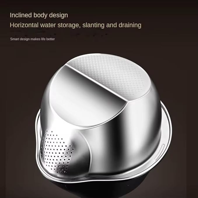 Upgrade Your Kitchen With This Modern Design 304 Stainless Steel Rice Colander – Fine Mesh Strainer, Durable, Rust-Resistant, Ideal for Washing and Draining Rice, Vegetables, Fruits and More