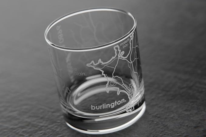 Well Told Engraved Burlington Vermont Map Rocks Glass, Old Fashioned Whiskey Glass (11 oz, Clear) Etched Whiskey Glass, Gifts For Whiskey Lovers