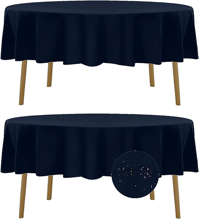 Fokitut 2 Pack Waterproof Round Tablecloth, 60 Inch, Stain Resistant and Wrinkle Polyester Table Cloth, Fabric Table Cover for Kitchen Dining, Wedding, Party, Holiday Dinner-Navy