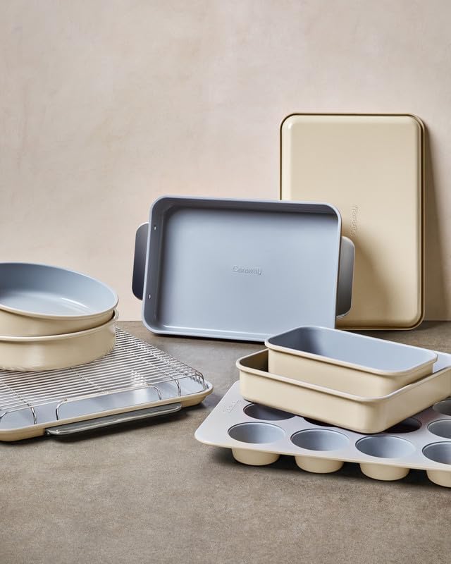 Caraway Non-Stick Ceramic 9” Circle Pan - Naturally Slick Ceramic Coating - Non-Toxic, PTFE & PFOA Free - Perfect for Birthday Cakes, Tartes, & More - Perracotta