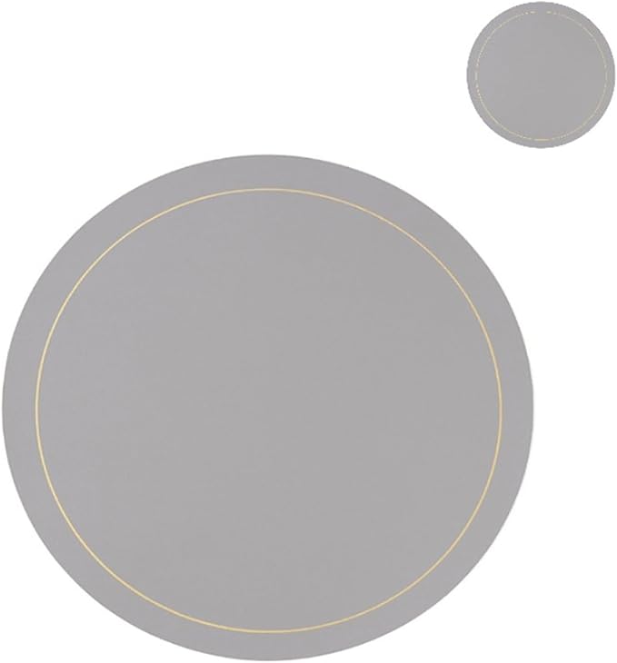 Luxury Round Faux Leather PU Placemat and Coaster for Easter Thanksgiving Year Party Home Decor Table Mat(GR Grey)