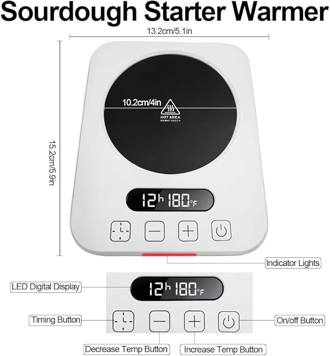Sourdough Starter Warmer with Sourdough Bread Starter Kit, Abnaok Precise 1°F Thermostat Control (70-180°F) Timer Sourdough Warming Mat, Smart memory Warming On/Off