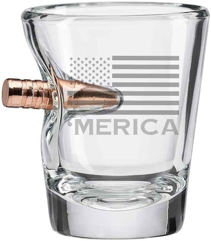 BenShot 'Merica Shot Glass with Real .308 Bullet - 2oz | Made in the USA