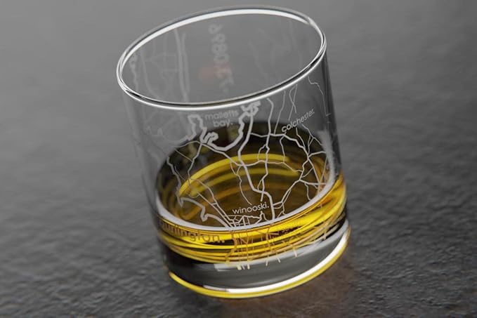 Well Told Engraved Burlington Vermont Map Rocks Glass, Old Fashioned Whiskey Glass (11 oz, Clear) Etched Whiskey Glass, Gifts For Whiskey Lovers