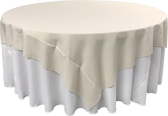 LA Linen Polyester Poplin Washable Square Tablecloth, Stain and Wrinkle Resistant Table Cover 90x90, Holiday 90 by 90-Inch, Ivory, TCpop90x90_IvoryP25