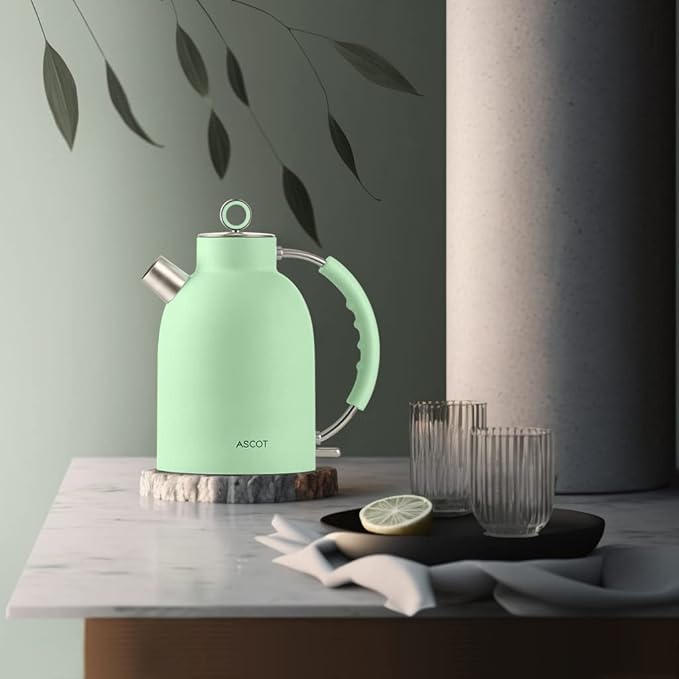 ASCOT Electric Kettle, Stainless Steel Tea Boiler 1.6qt 1500W Retro Tea Heater & Boiling Kettle, Auto Shut-Off and Boil-Dry Protection(Matte Green)
