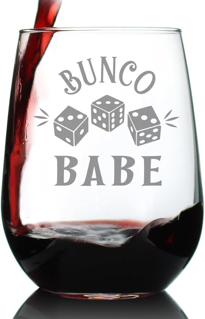 Bevvee Bunco Babe Stemless Wine Glass - Bunco Decor and Bunco Gifts for Women - Large 17 Oz Glasses