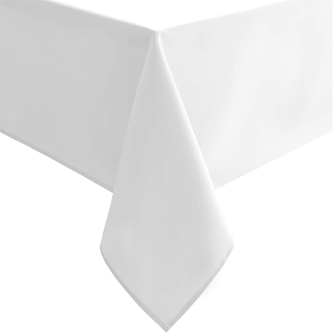 Hiasan White Rectangle Tablecloth - Waterproof Washable Polyester Fabric Table Cloth for Party, Wedding, Banquet and Restaurant, 90 x 156 Inch