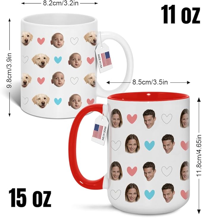 Custom Cute Coffee Mugs Valentines Day Gift for Her - Personalized Photo All-Over Print, Customized Funny Mug Tea Cup Birthday Gifts for Women, Couple, Mom, Wife, Husband, Girlfriend, Boyfriend