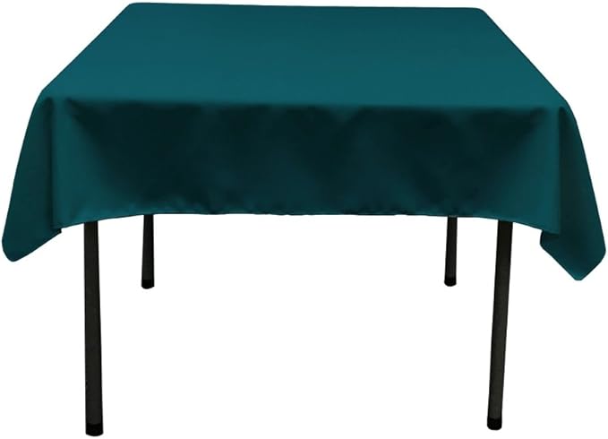LA Linen Polyester Poplin Washable Square Tablecloth, Stain and Wrinkle Resistant Table Cover 58x58, Fabric Table Cloth for Dinning, Kitchen, Party, Holiday 58 by 58-Inch, Teal Dark