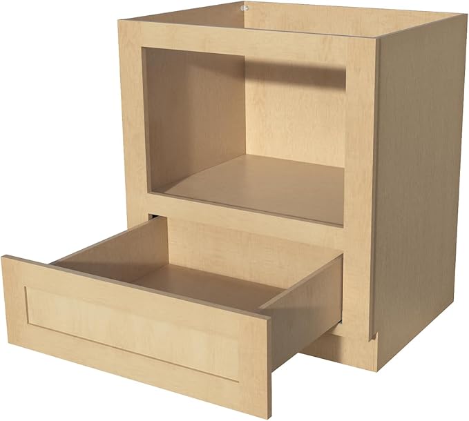 Solid Wood RTA 30" Microwave Base Cabinet, Kitchen Oven Cabinet - with 1 Full Overlay Narrow EdgeDrawer (Natural Wood, 30" Width x 24" Depth x 34 1/2" Height)