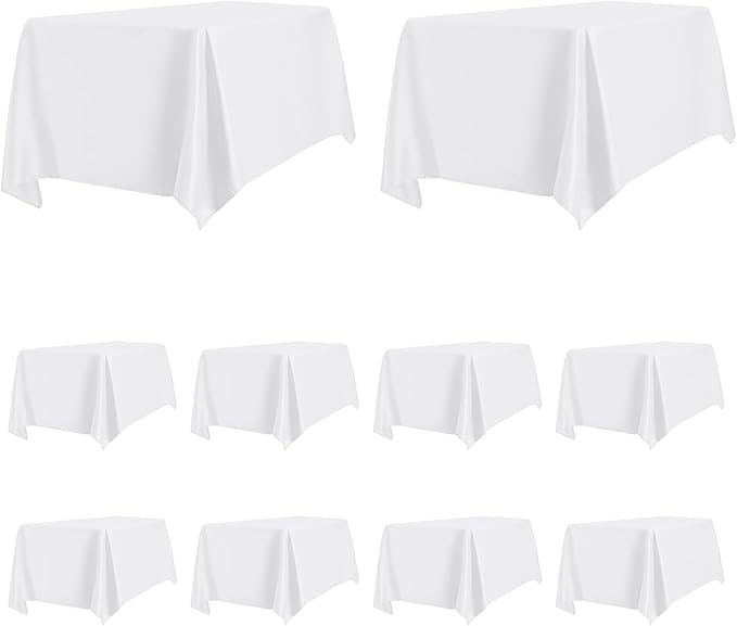 PureFit 10 Pack Rectangle White Table Cloths 90 x 132 Inch for 8Ft Tables, Stain and Wrinkle Resistant Table Linens for Home Use, Wedding, Party, Banquet and Camping