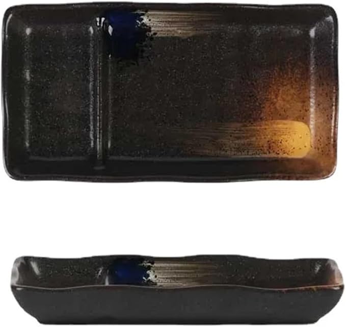 Ceramic Partition Plate Creative Household Use Vinegar Double Cake Sushi(Night Shadow)