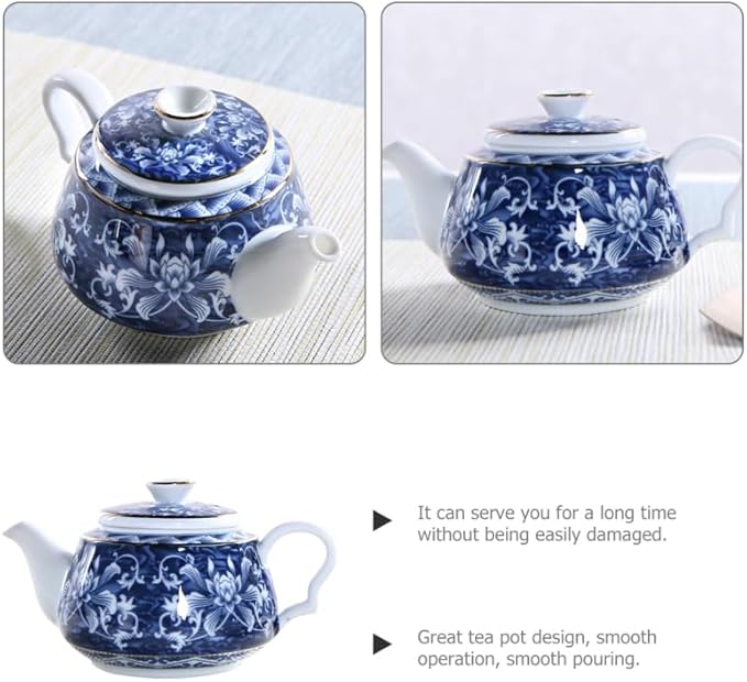 Luxshiny Vintage Porcelain Teapot 6.7Oz Ceramic Tea Kettle with Built-in Filter Blue and White Chinese Style Tea Pot for Home and Office Brewing Red Pu Er