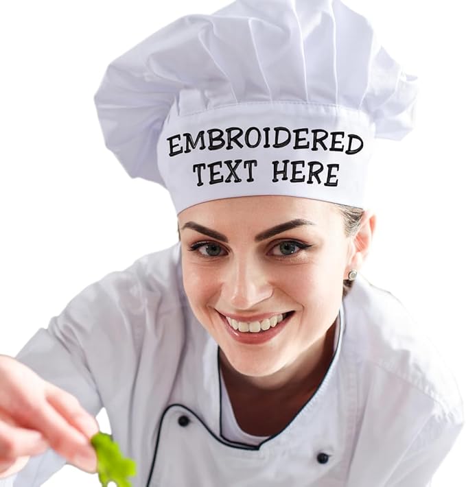 Personalized Chef Hat with Custom Embroidered Name or Text – Adjustable Professional Cooking Hat for Men & Women, Baking, BBQ, Kitchen, Restaurant Use