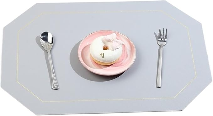 Placemat for Dining Table Waterproof Non-Slip Octagonal Leather Place Mat Kitchen Accessories Coaster Cup Pad Two Sided Color(Gray)