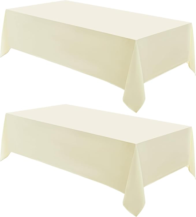 Rectangle Tablecloths 90x132 Inch 2 Pack Ivory Tablecloth for 6ft Washable Decorative Linen Polyester Table Cloths for 8ft Dining Table Banquets Buffet Parties and Wedding