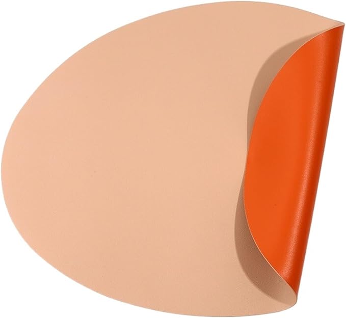 Style Double-Sided PU Leather Western Table Mat Oil-Proof Hotel Home Dining Plate Mat Non-Slip Heat Insulation Pad(Beige Orange)