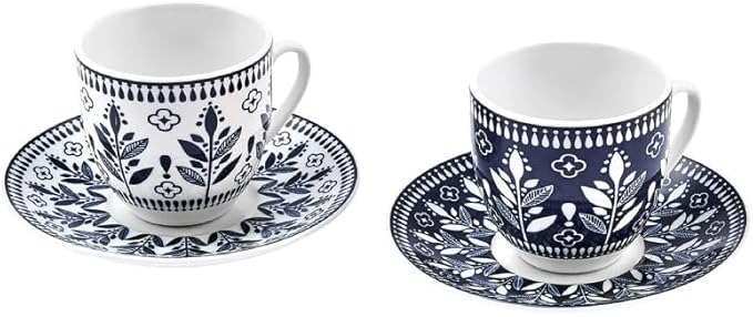 KARACA Peyker Turkish Coffee Cup Set for 6 People - 12 Piece Cups with Saucers - Small Bone China Espresso Set - Ideal for Serving Greek, Arabic Coffee (2.8 fl oz)
