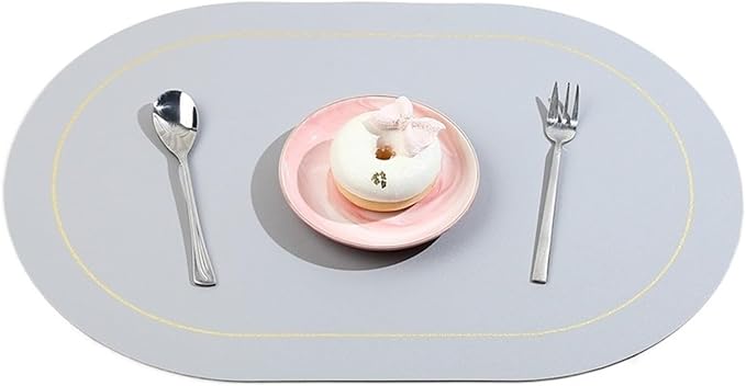 Ellipse Two-Sided Placemat Tableware Pad Table Mat Heat Insulation PU Leather Placemats Bowl Coaster Kitchen Non-Slip(Gray)