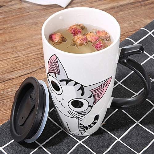 Cute Cat Ceramics Coffee Mug with Lid Large Capacity 600ml Animal Mugs Creative Drinkware Coffee Tea Cups Novelty Gifts Milk Cup(D)